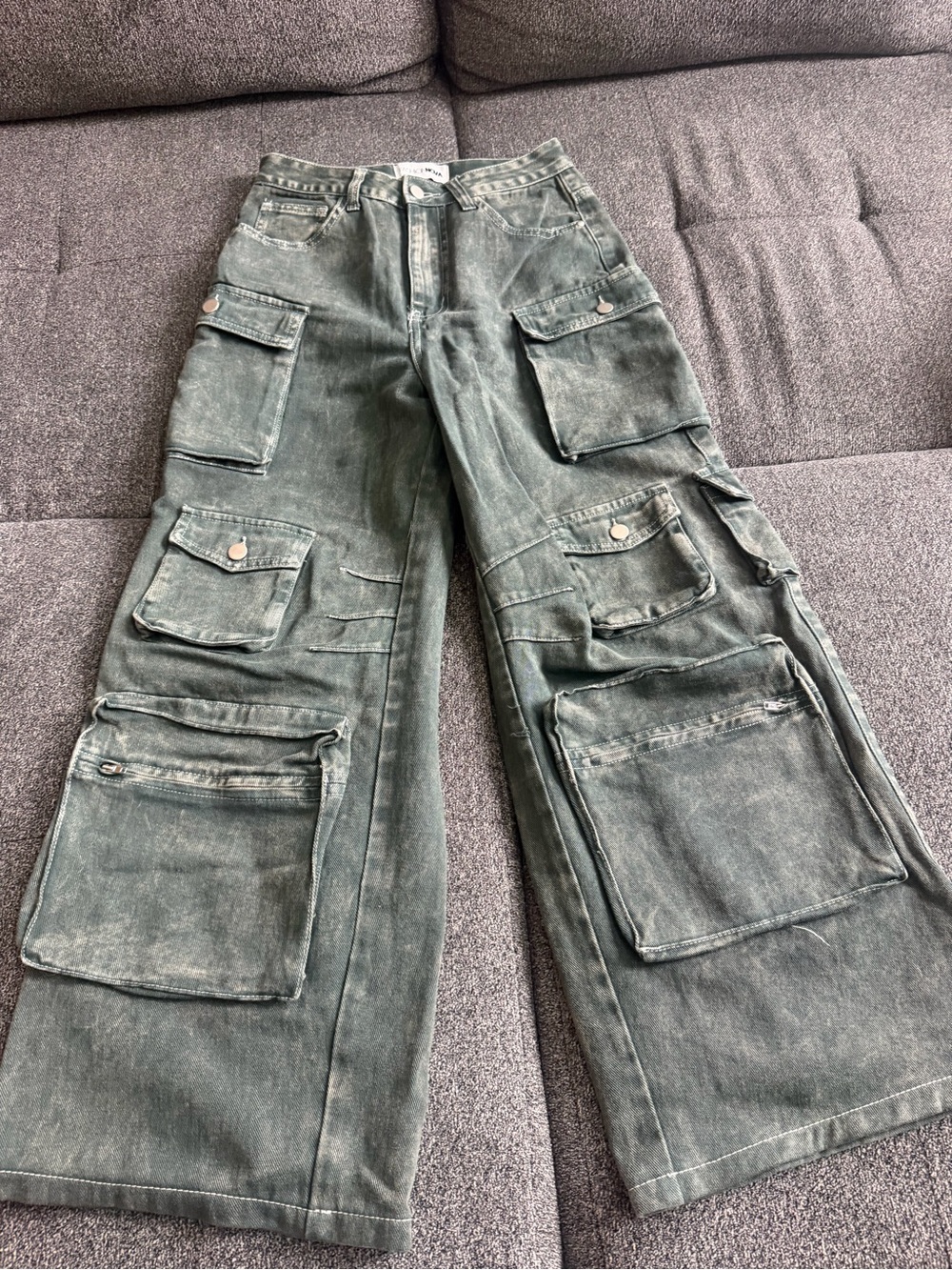 Utility Cargo Jeans - Washed Green